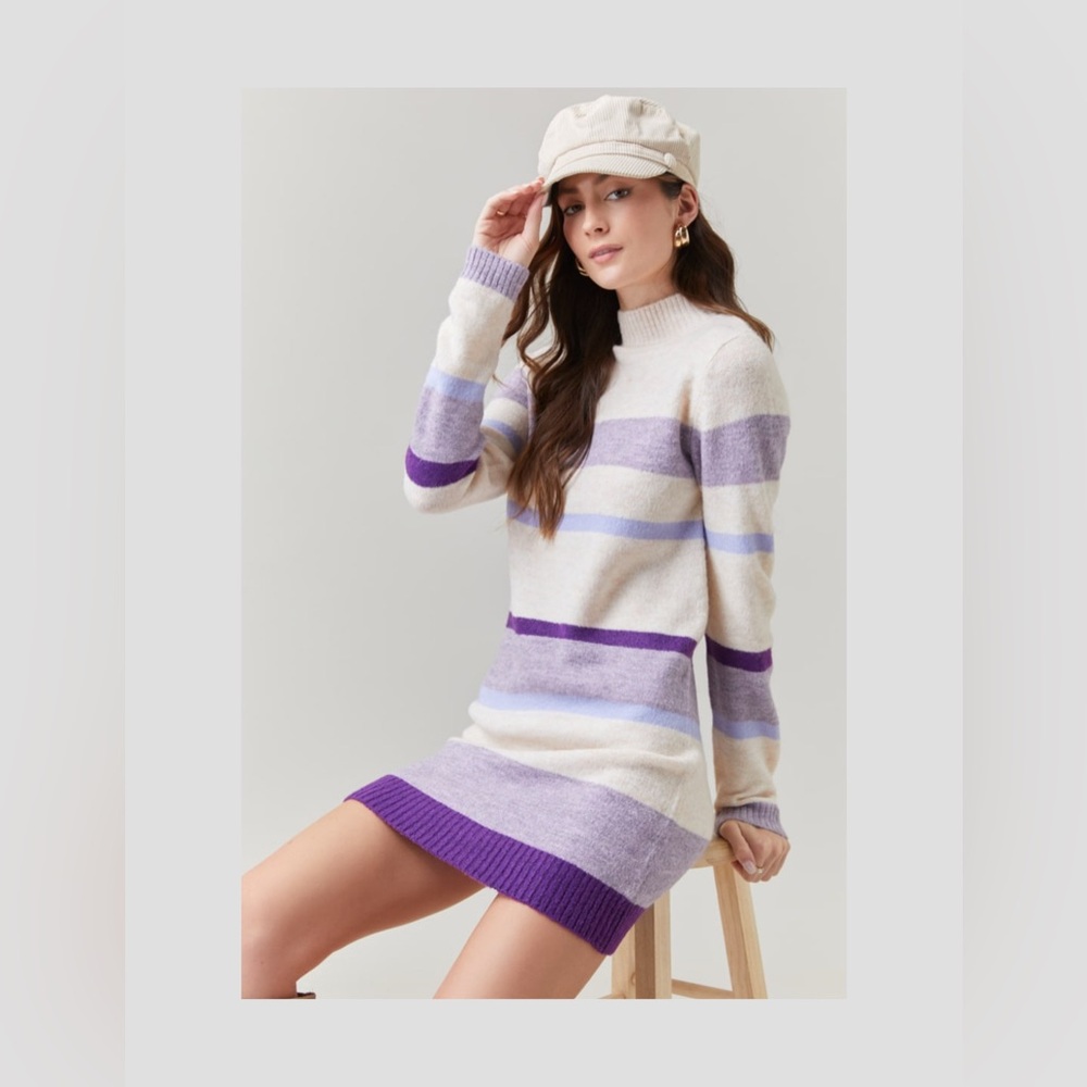❌SOLD❌ Francesca's Jeanne Striped Sweater Mini Dress - Picture 1 of 7